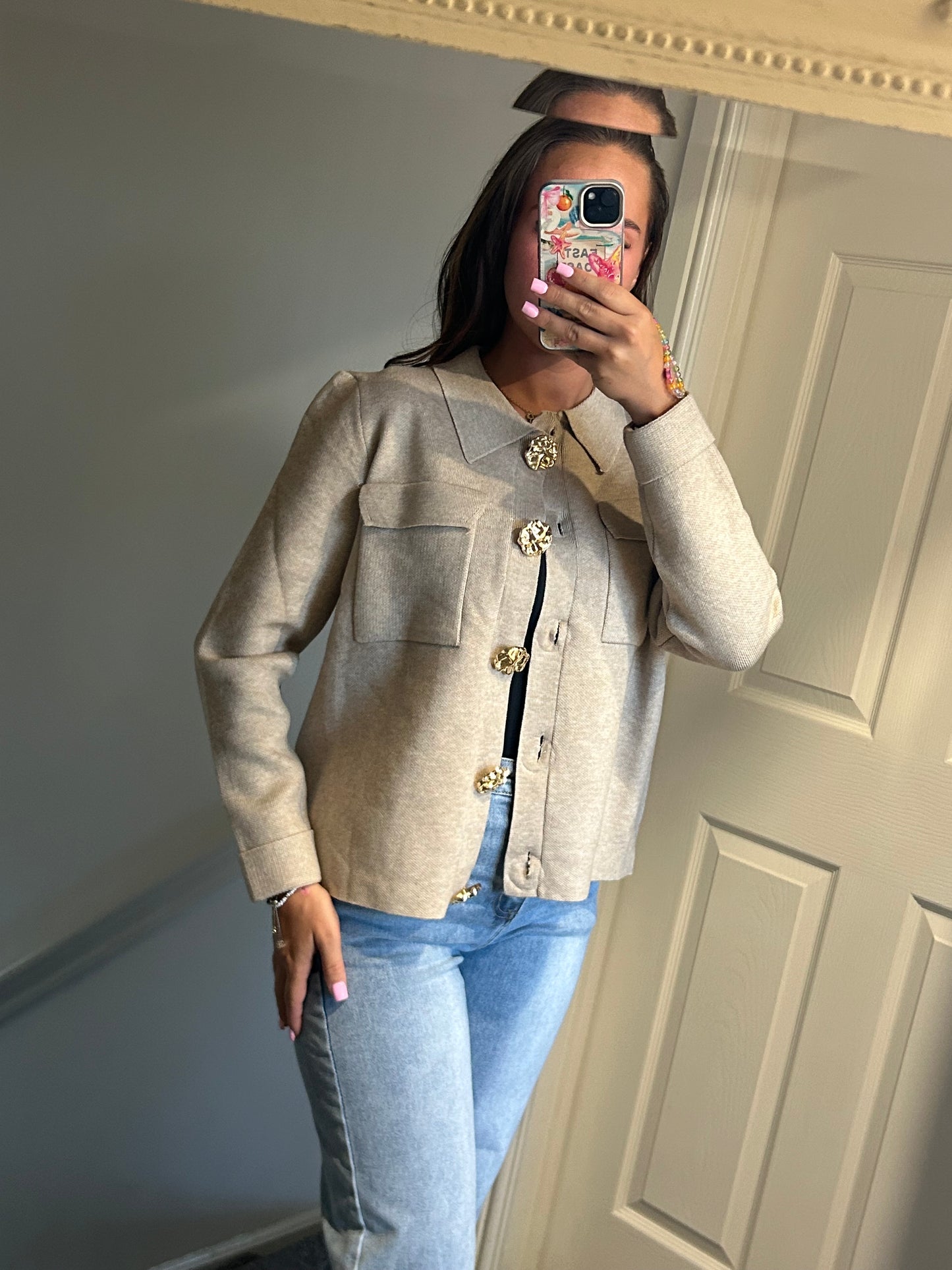 Gold button shacket
