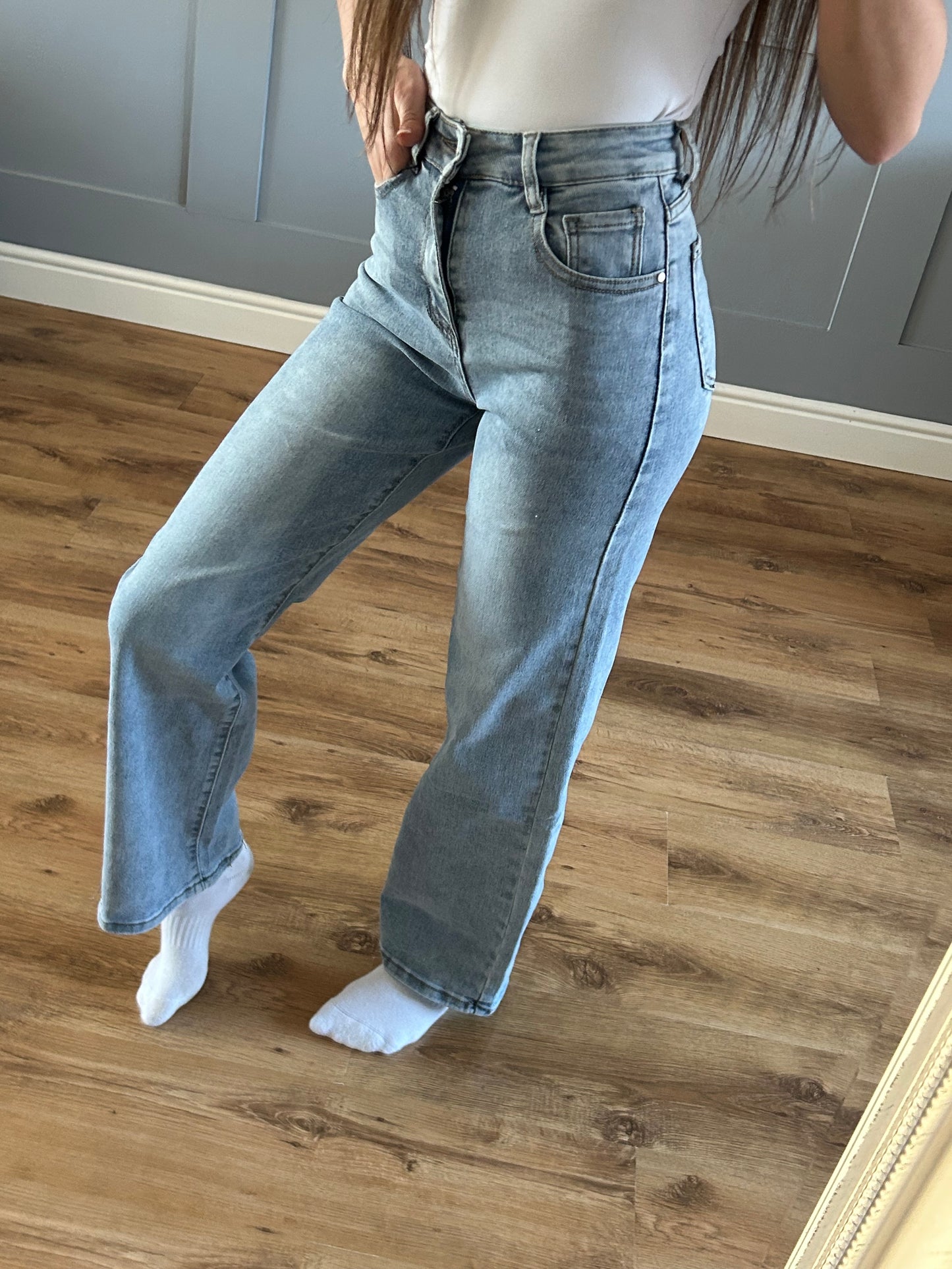 Blue wide leg jeans