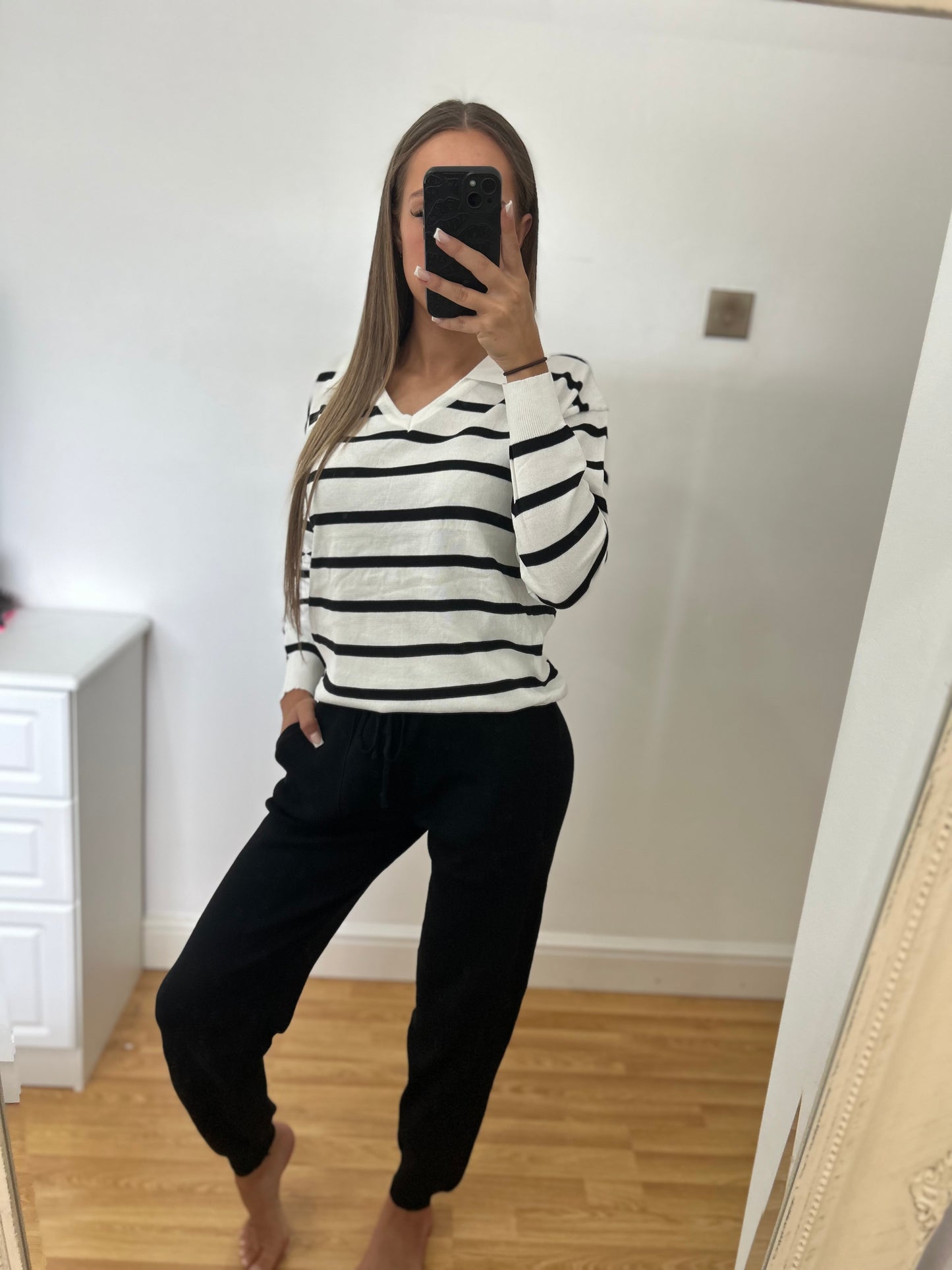 Collard stripe lounge wear set