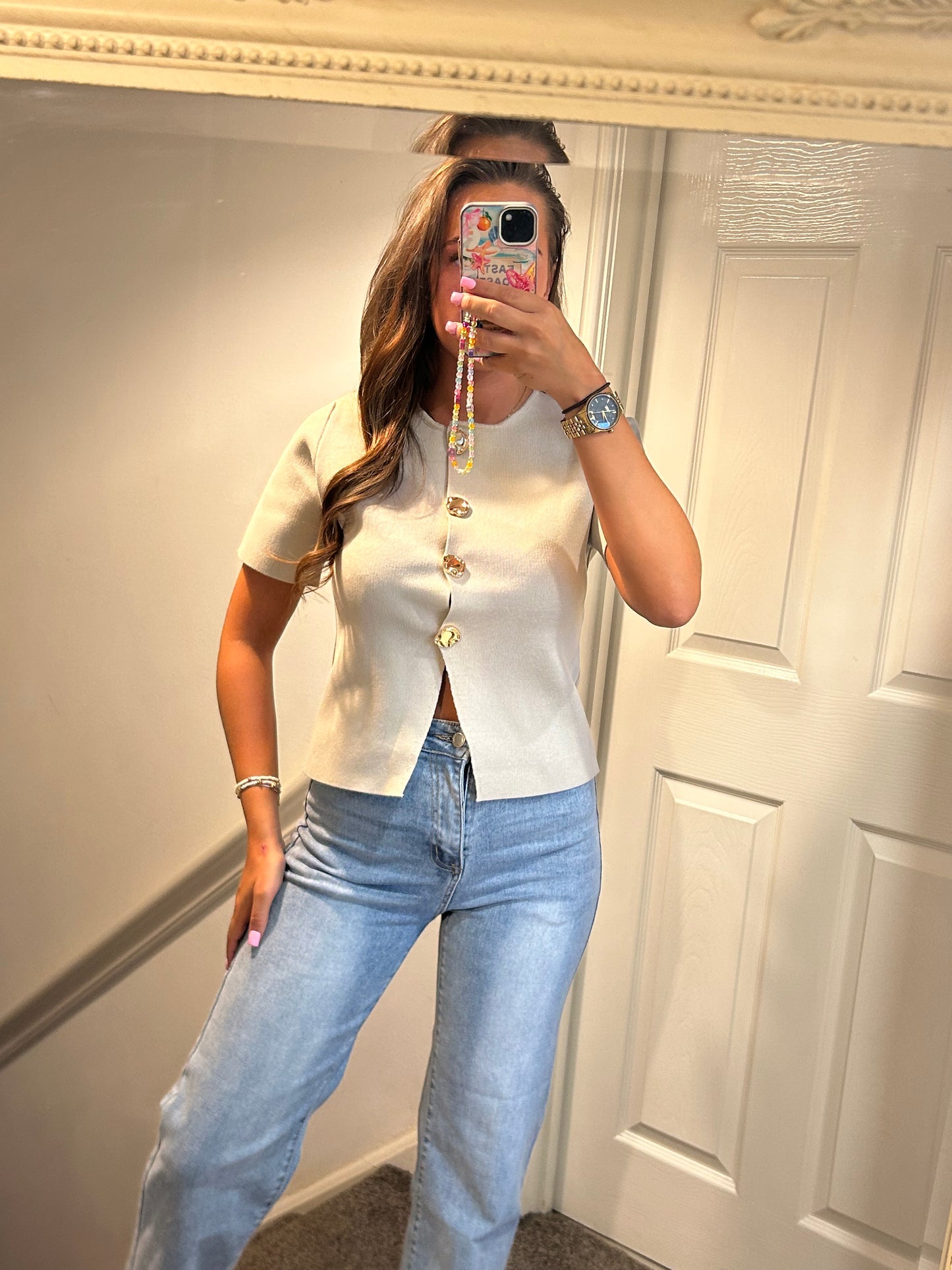Beige fitted T-shirt