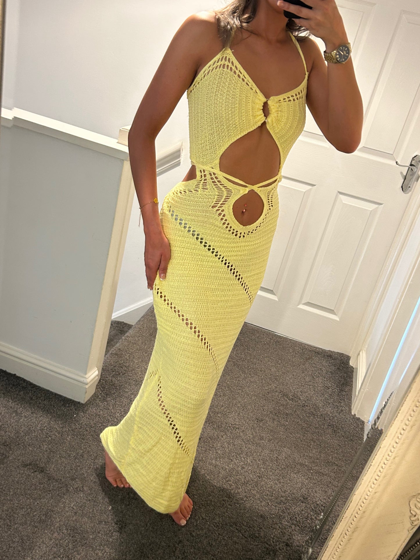 Yellow knit long maxi dress