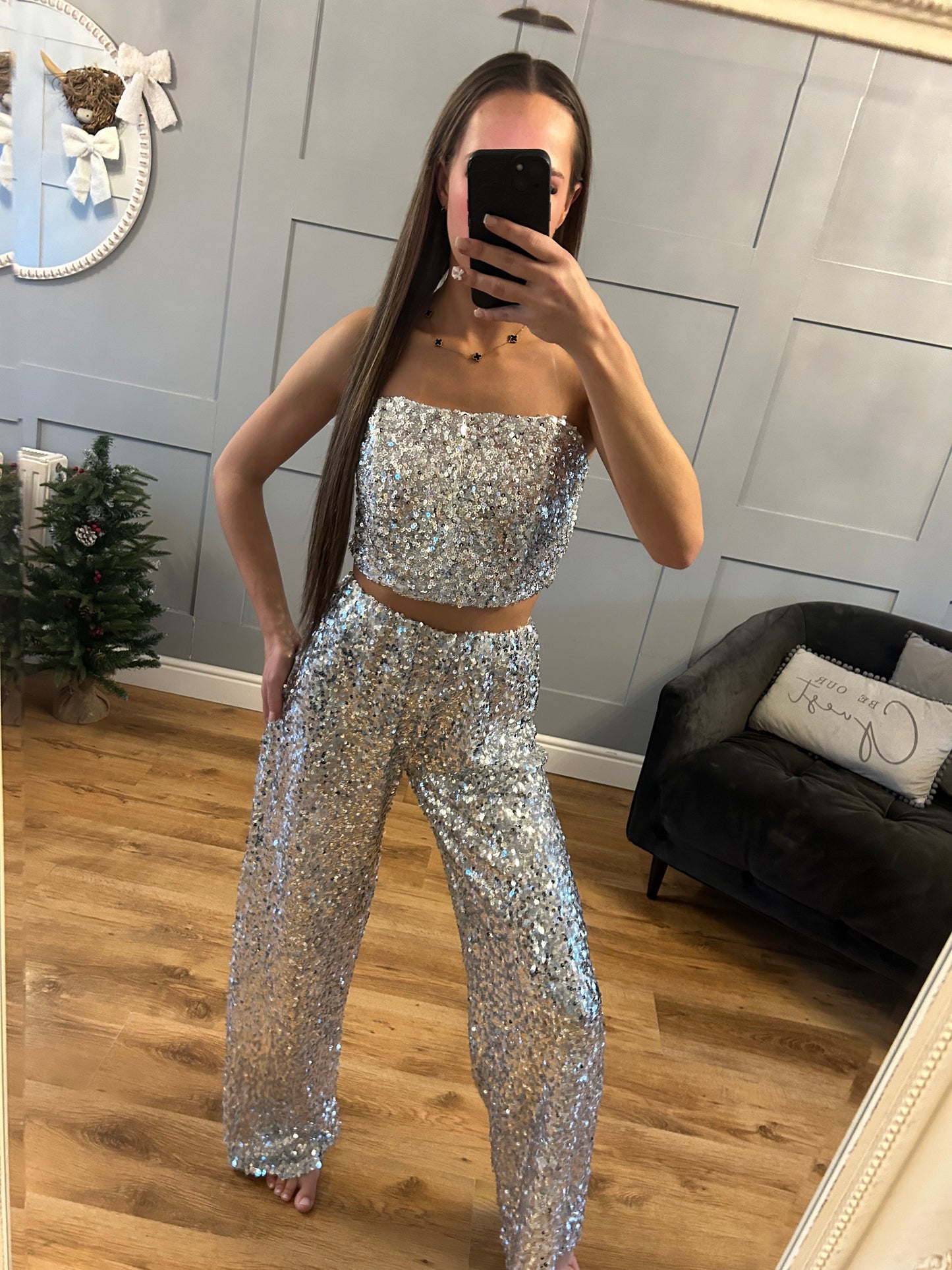 Silver sequin trousers
