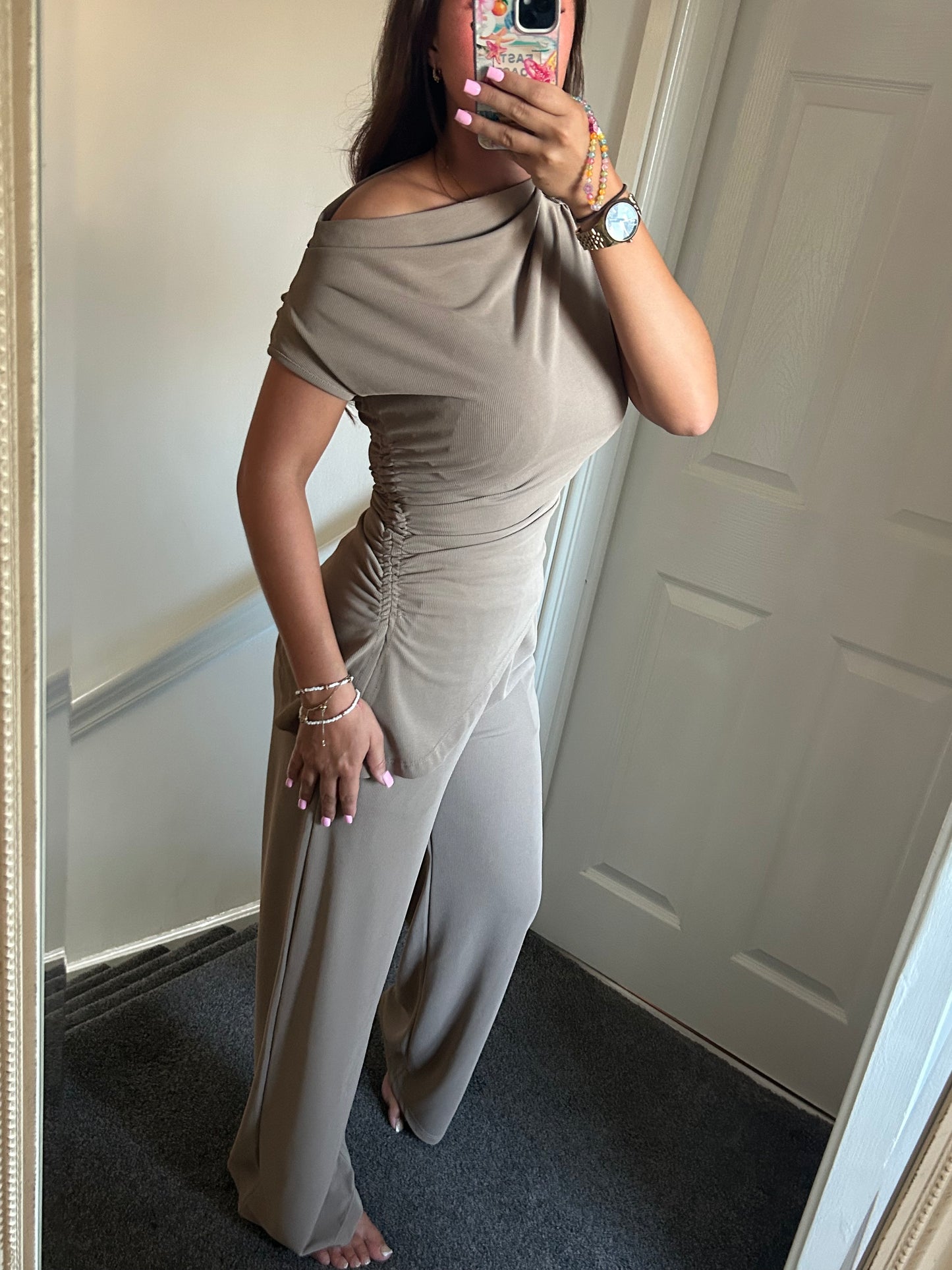 Ribbed one shoulder co ord
