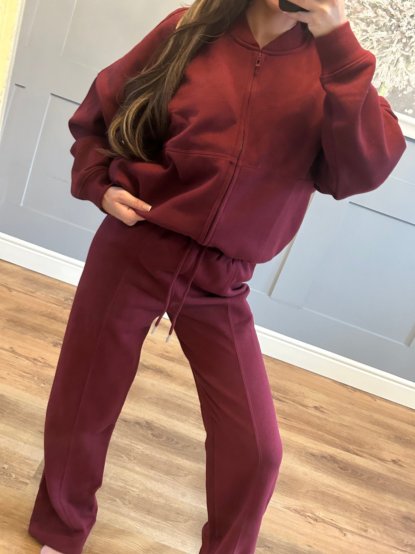 Burgundy bomber tracksuit