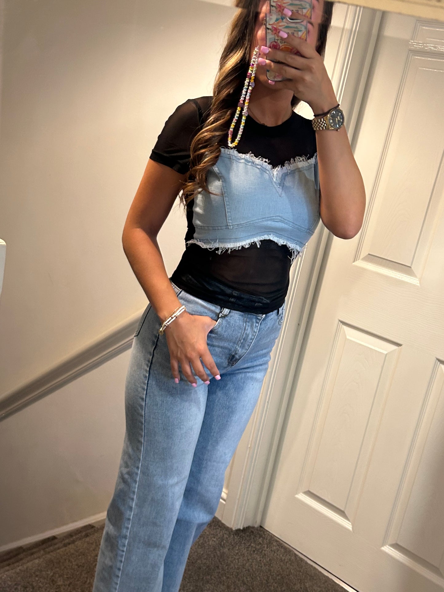 Denim detailed T-shirts
