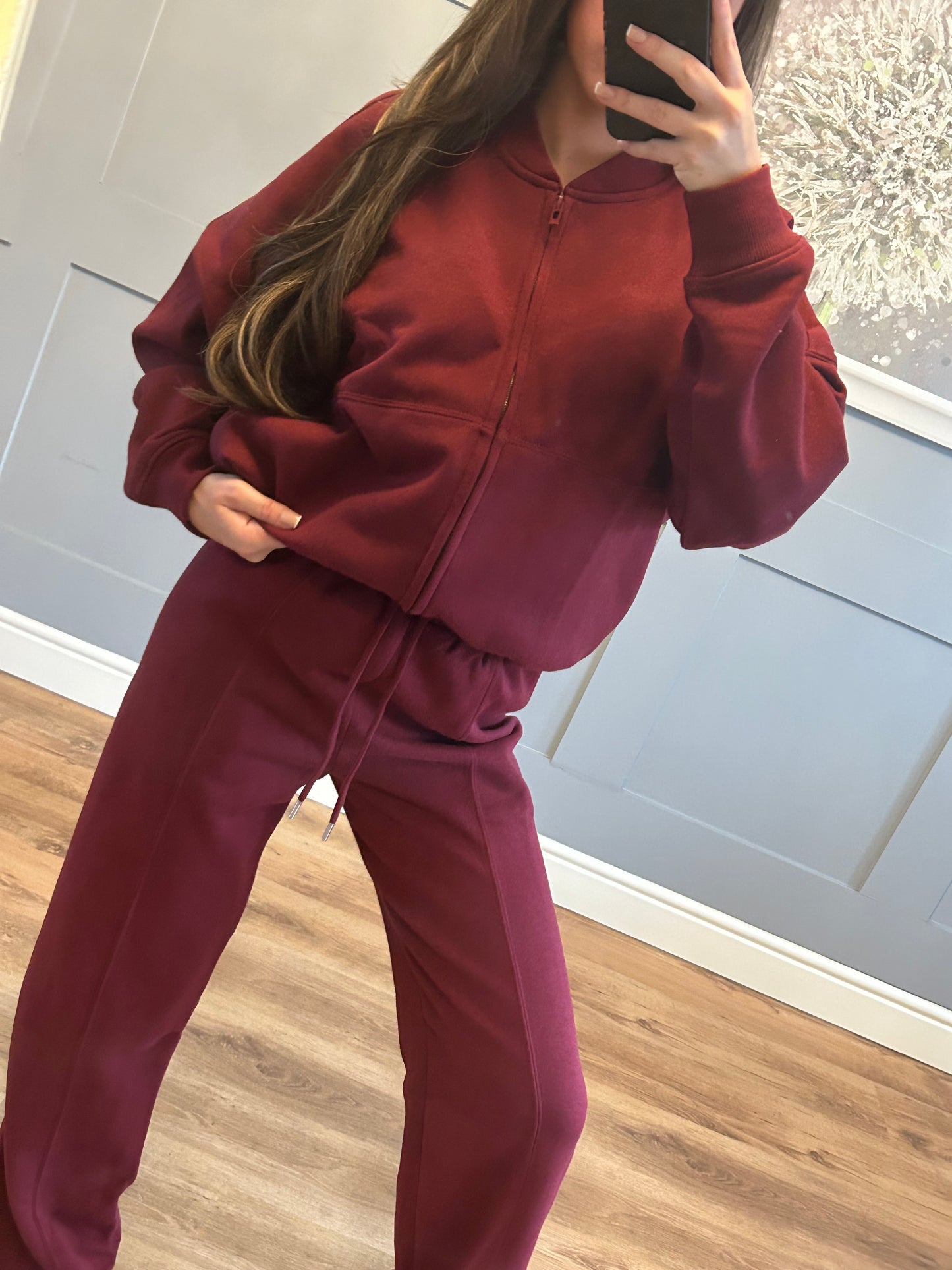 Burgundy bomber tracksuit