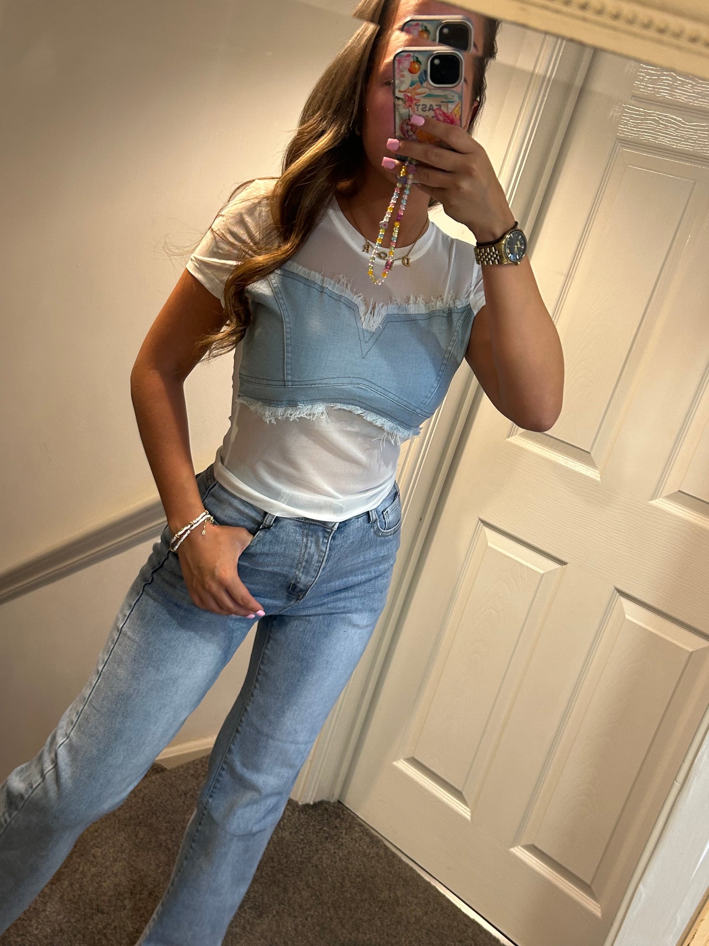 Denim detailed T-shirts