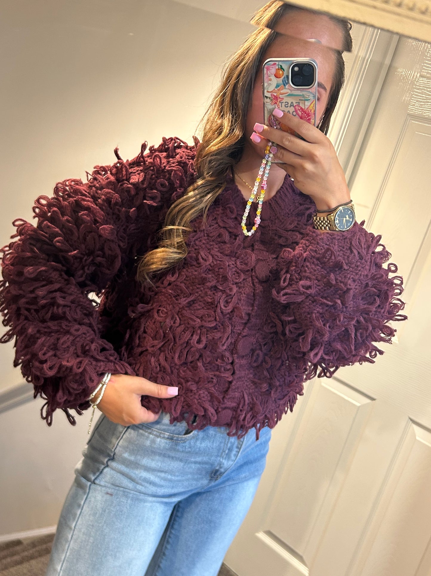 Loop knit cardigan jacket
