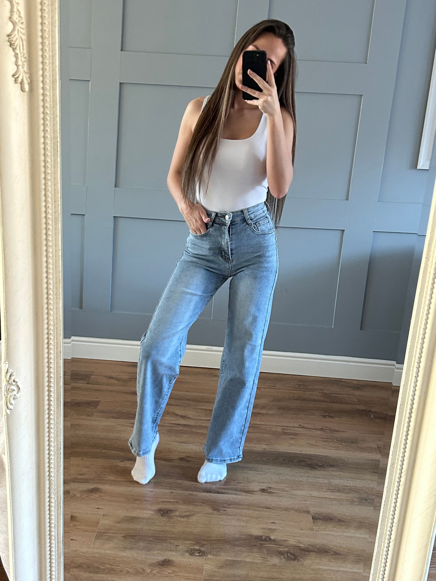 Blue wide leg jeans