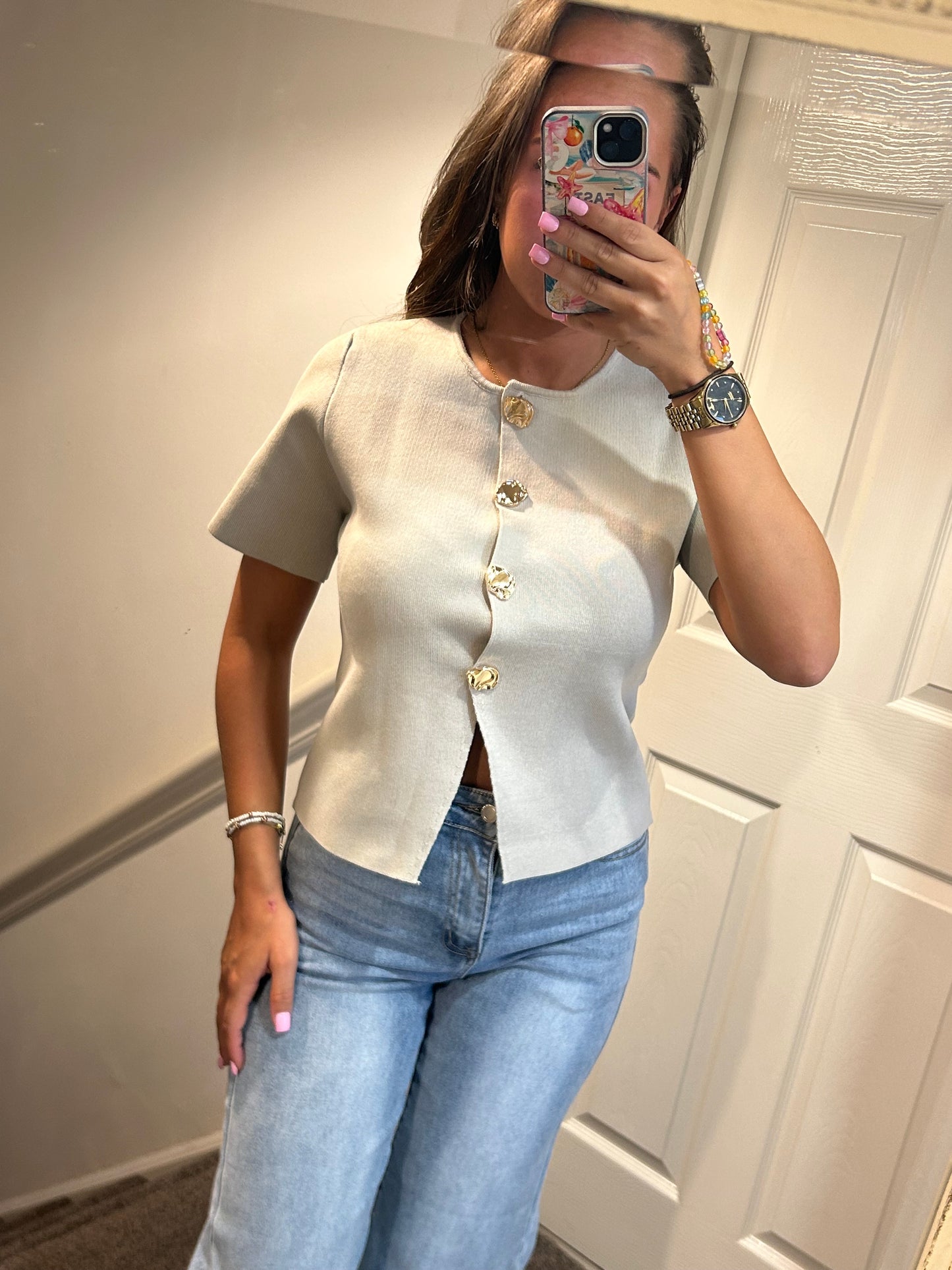 Beige fitted T-shirt