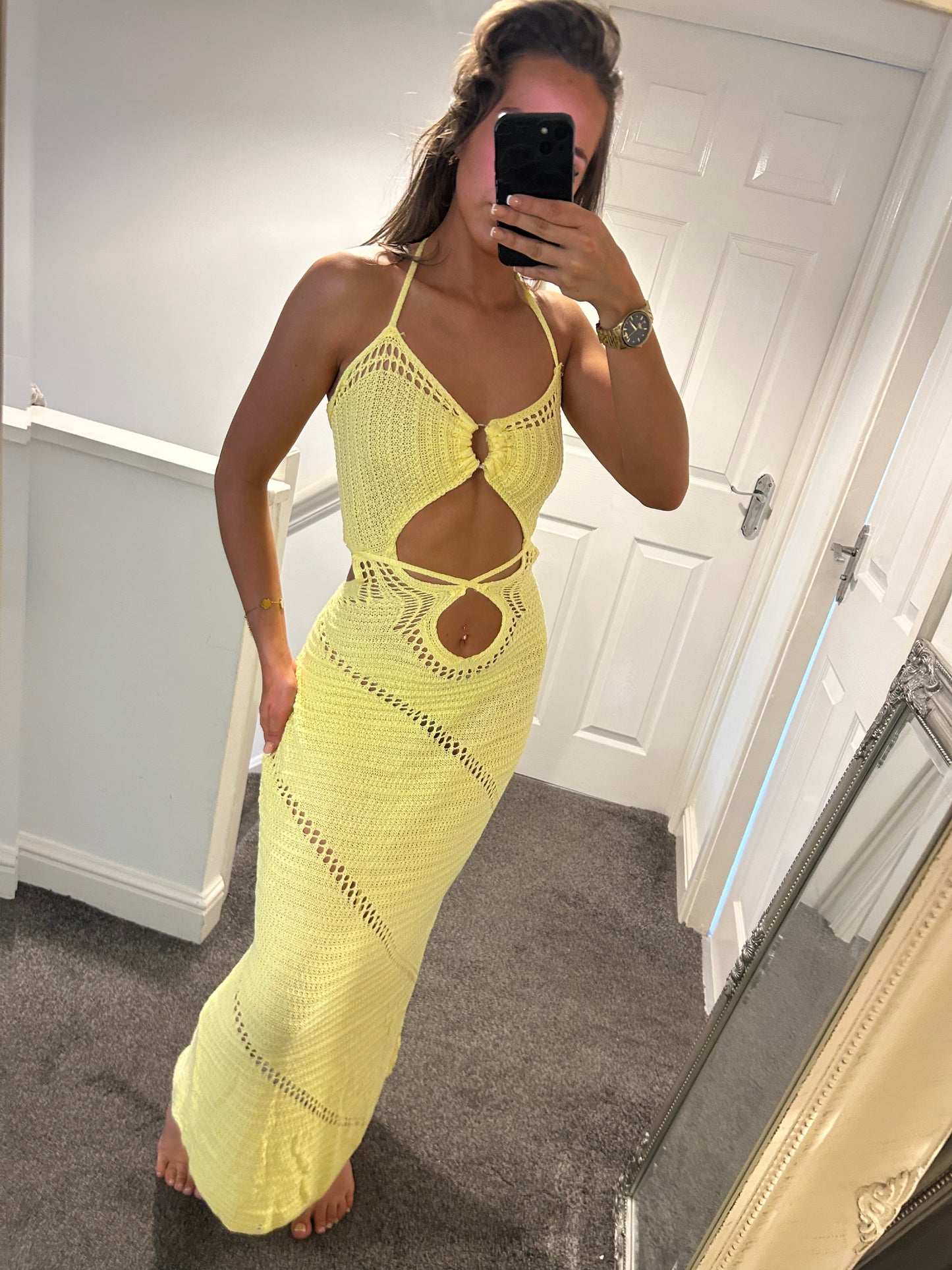 Yellow knit long maxi dress
