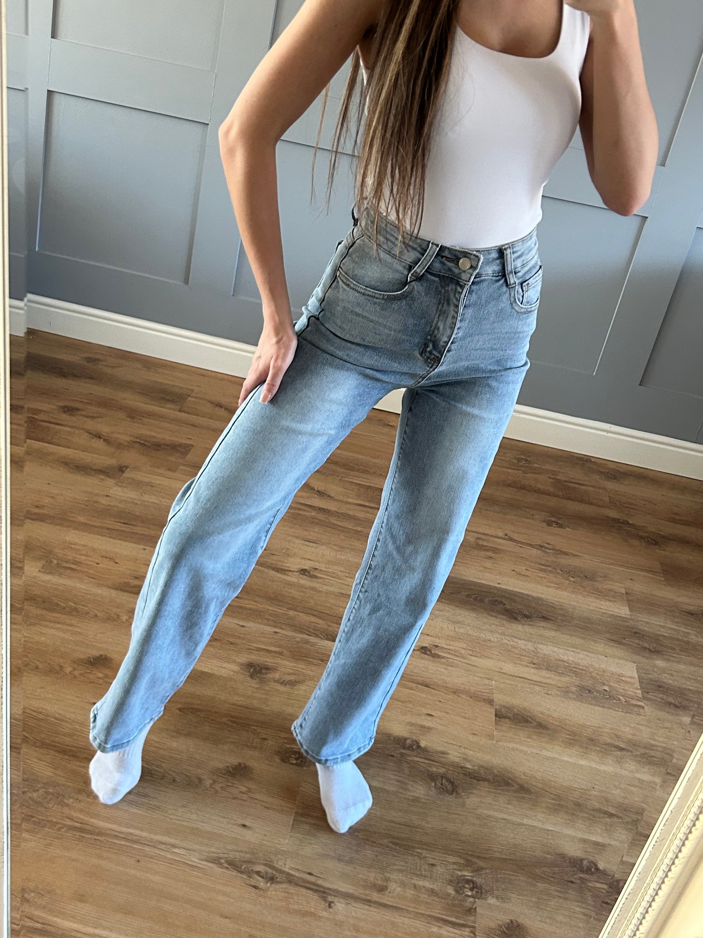 Blue wide leg jeans