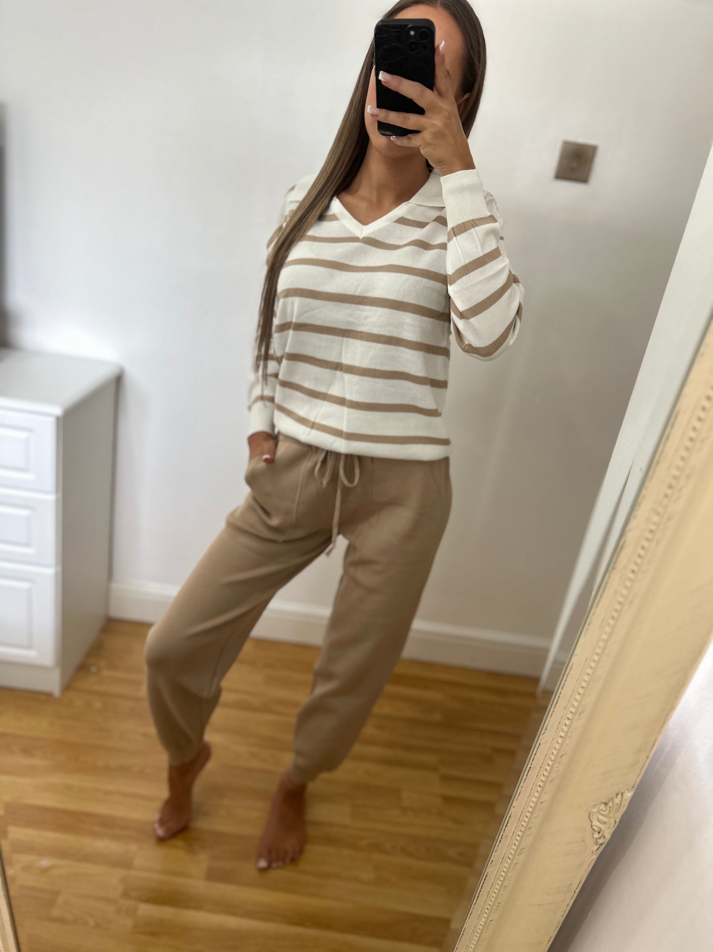 Collard stripe lounge wear set