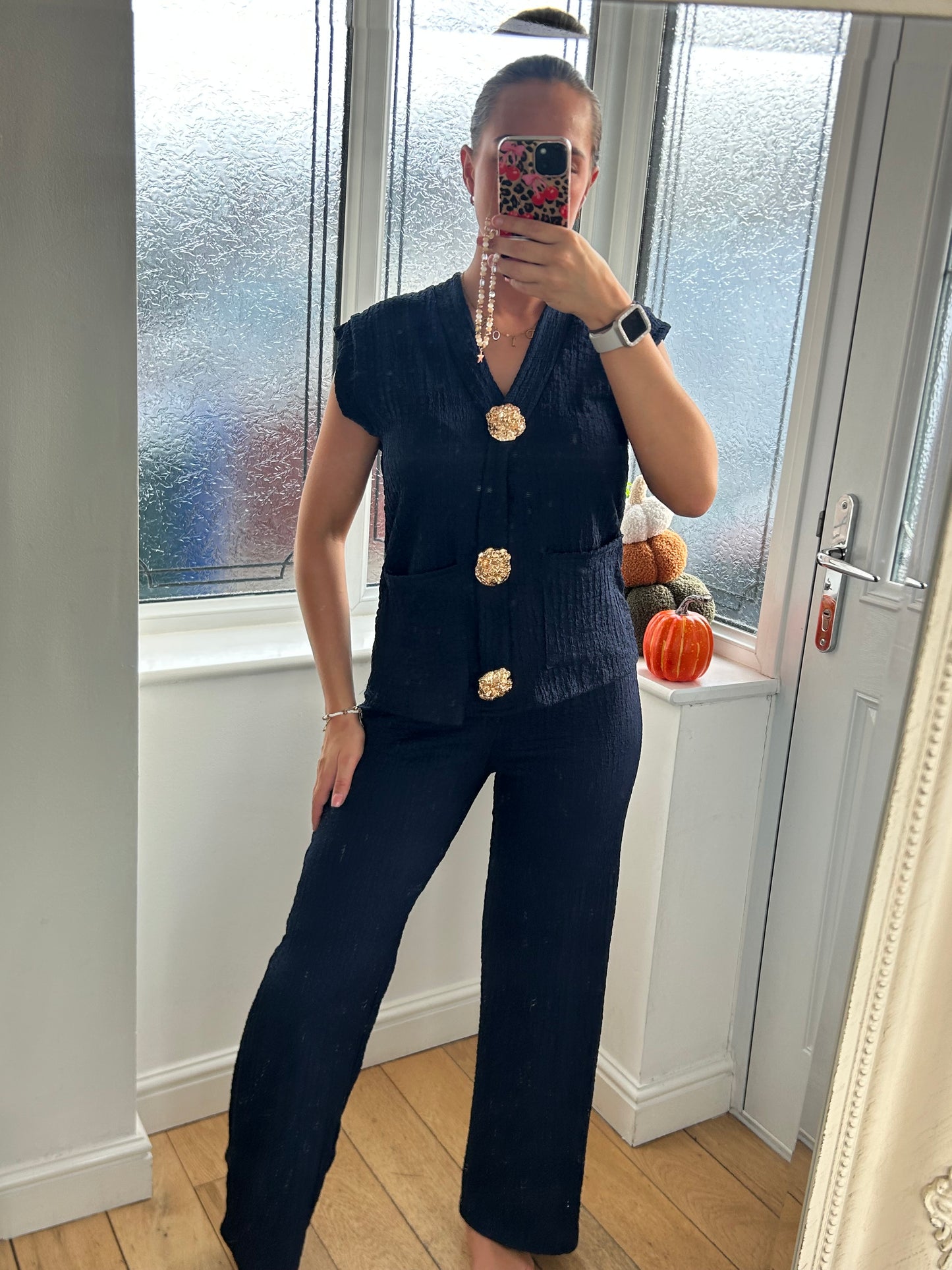 Gold button waistcoat co ord