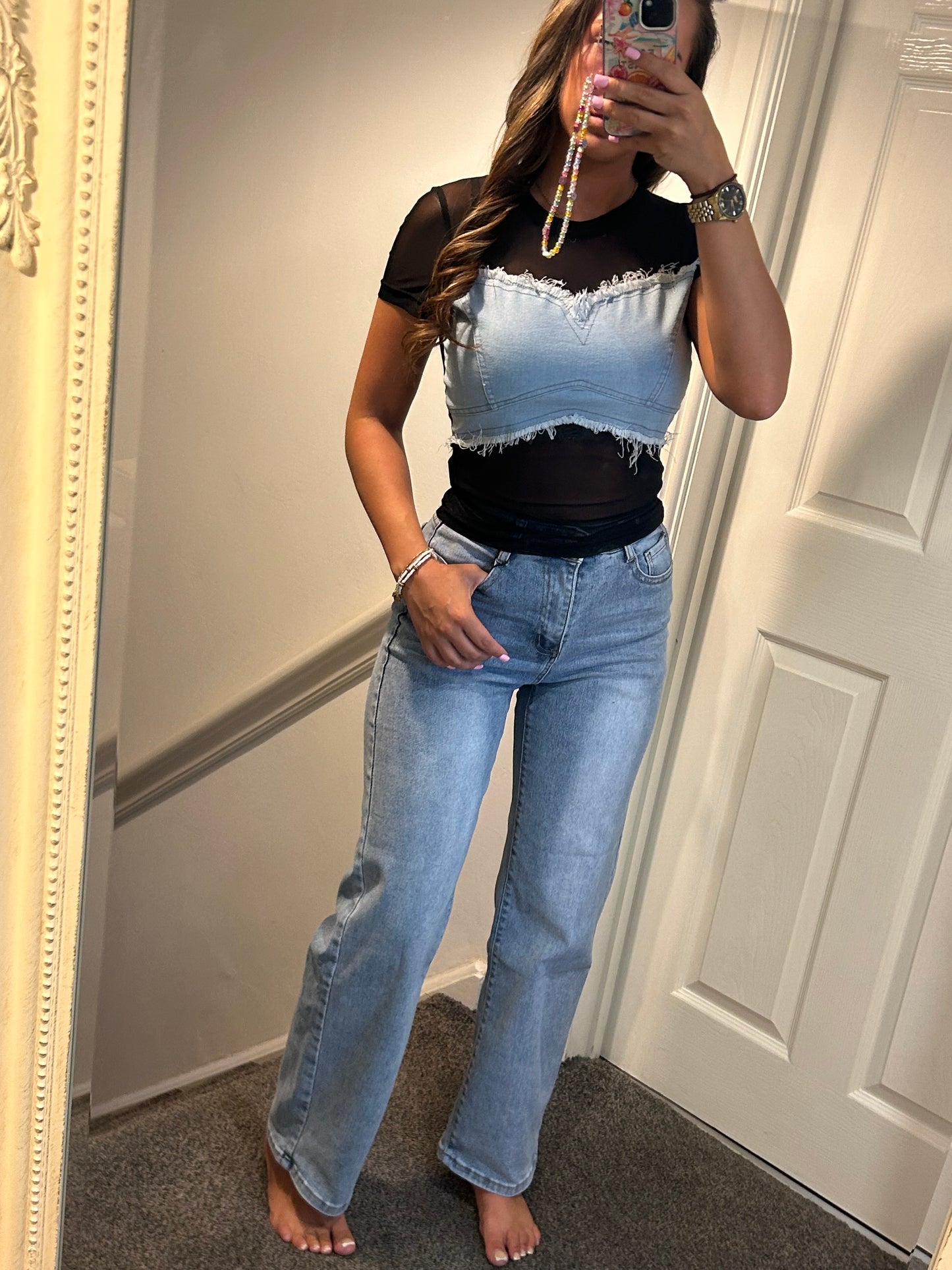 Denim detailed T-shirts