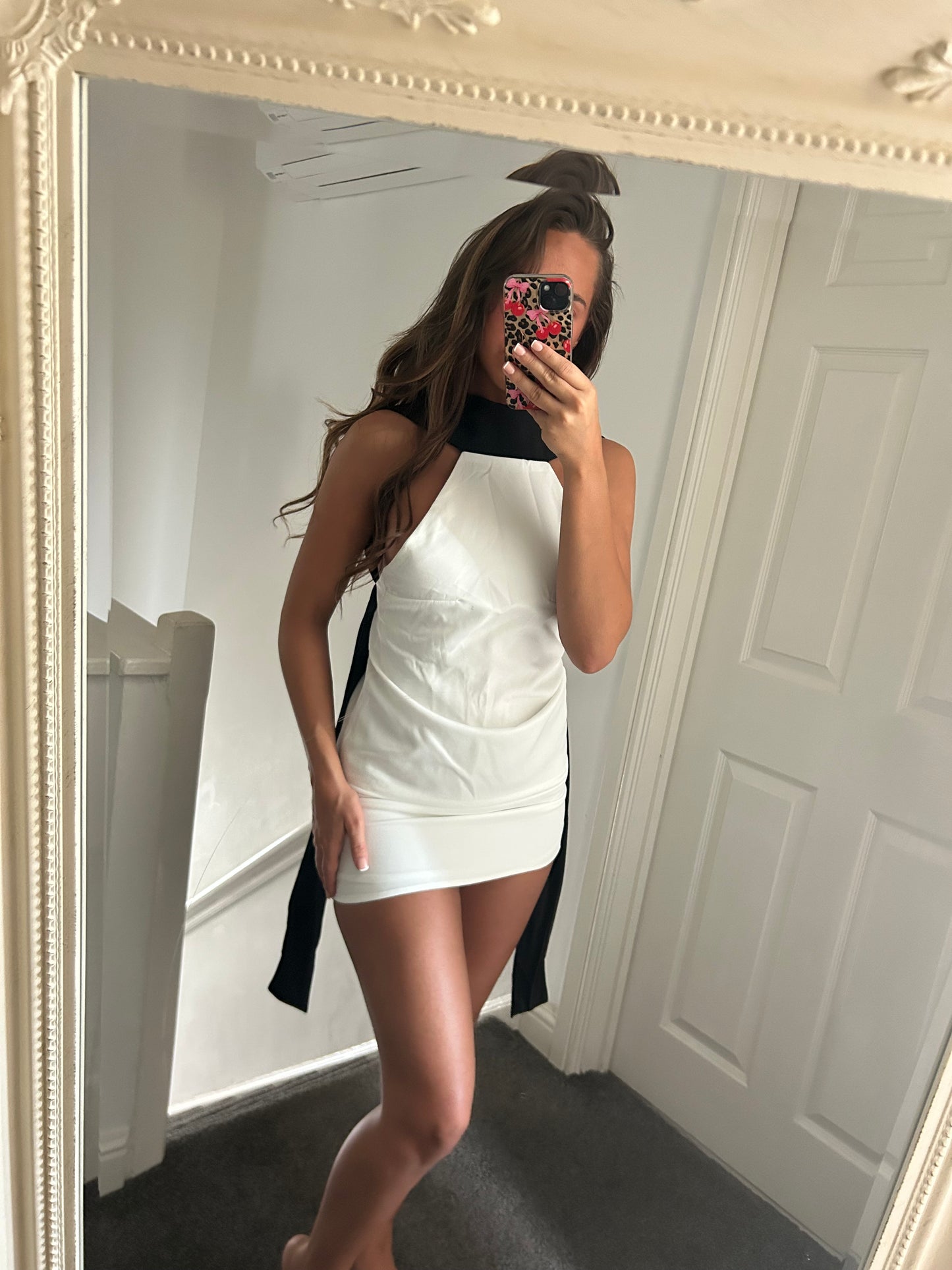 White backless halter neck dress