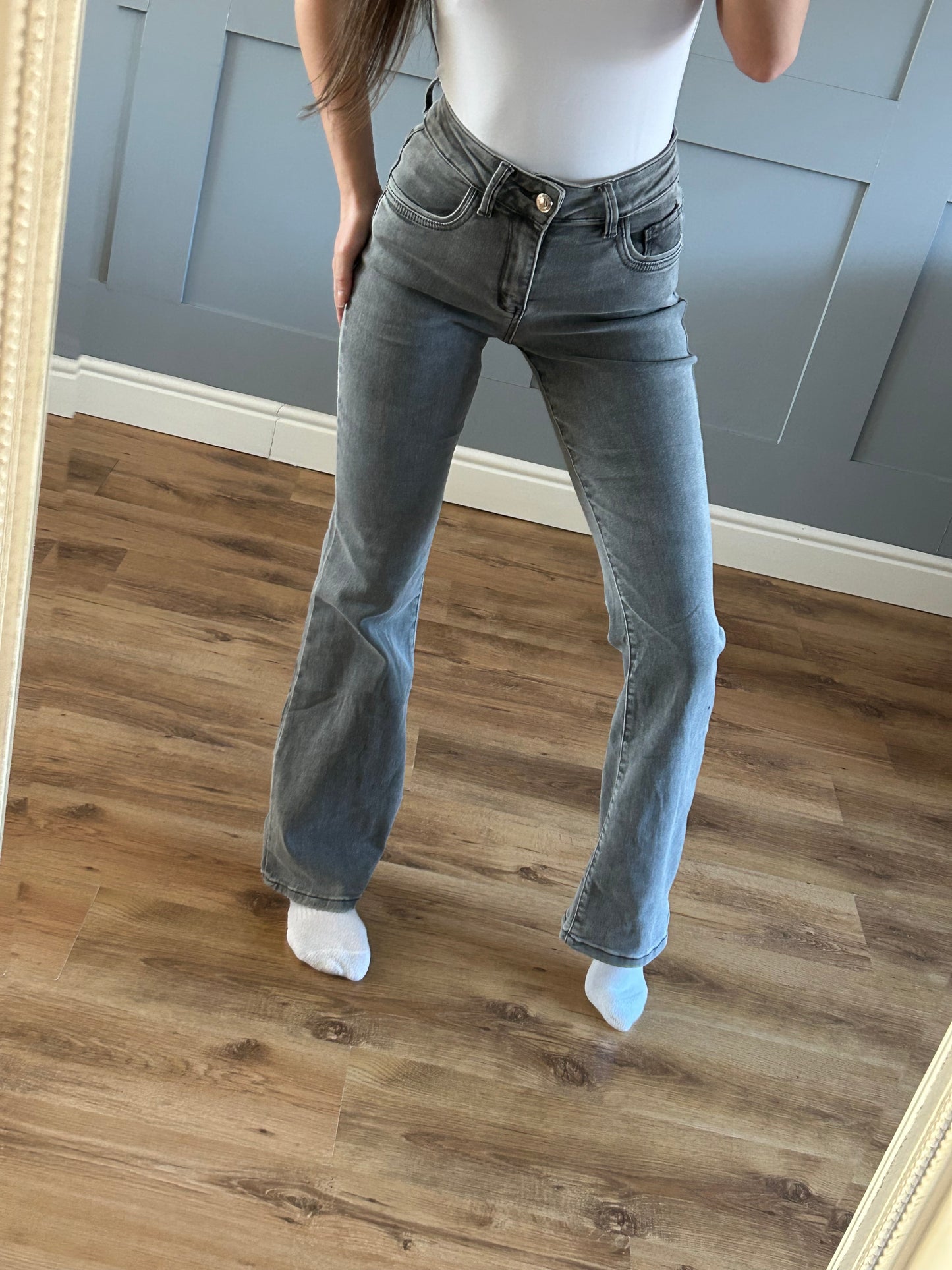 Grey flared jeans