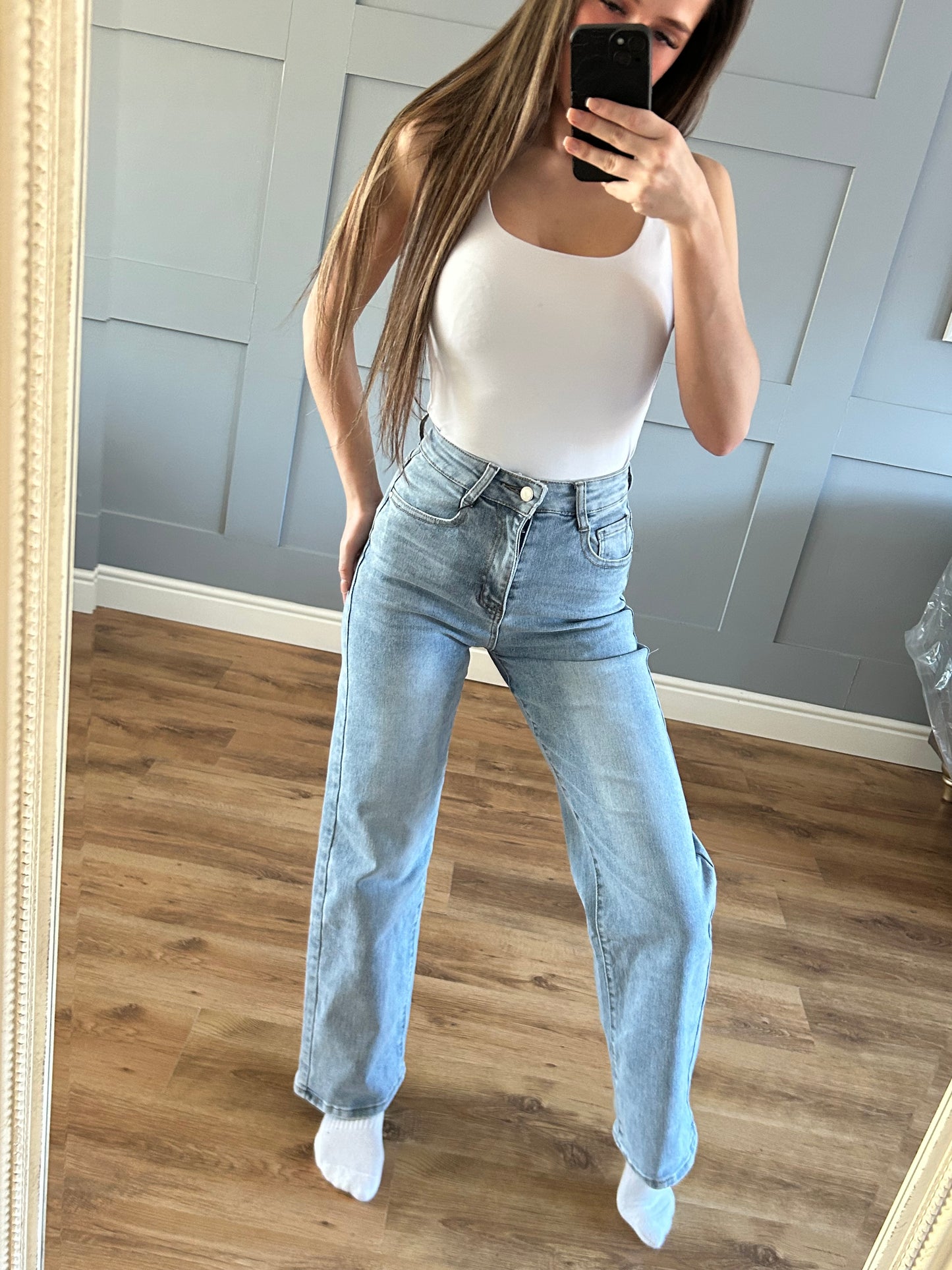 Blue wide leg jeans