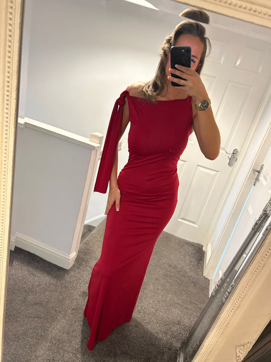 Wine knot sleeve maxi dress