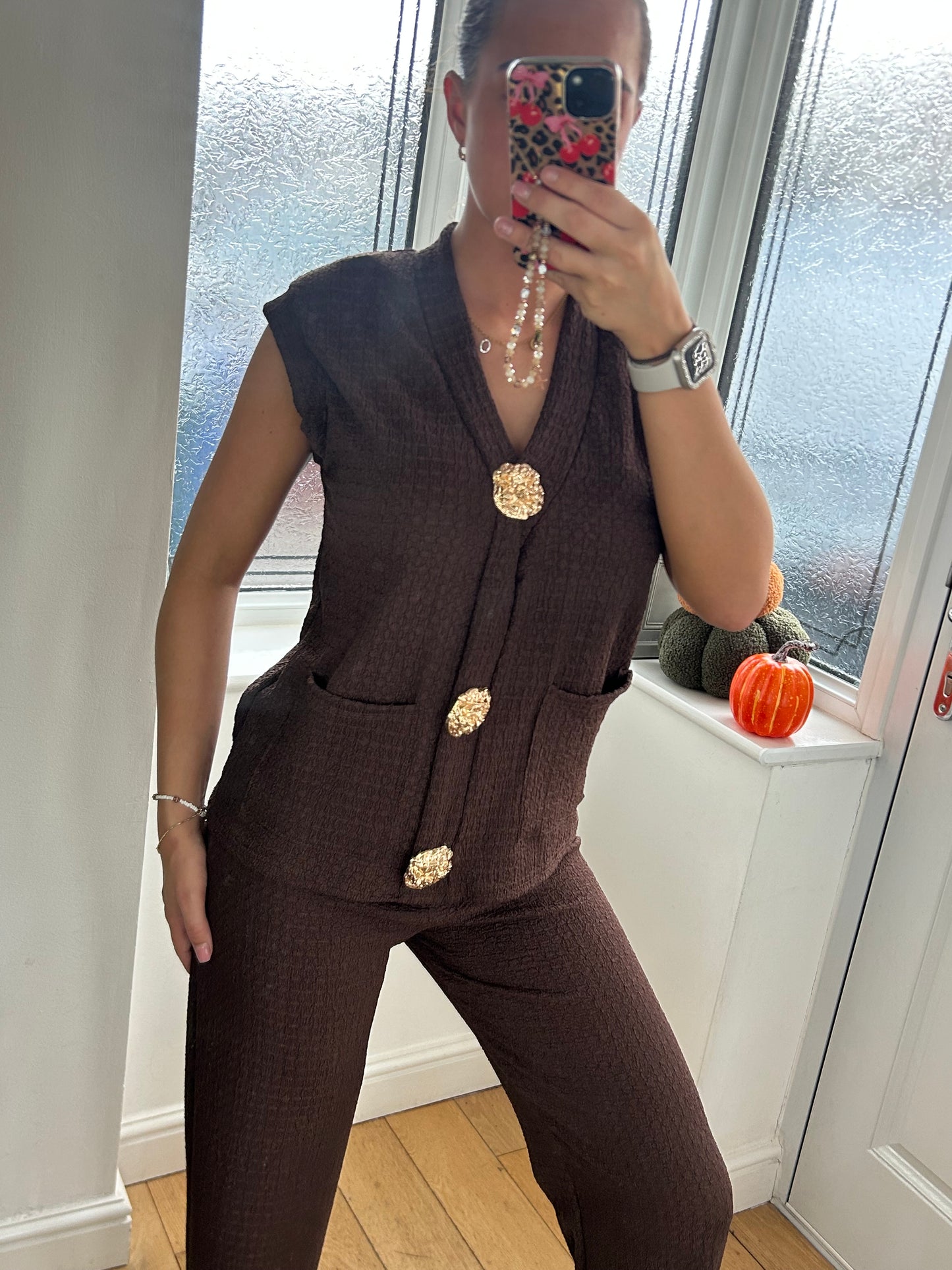 Gold button waistcoat co ord