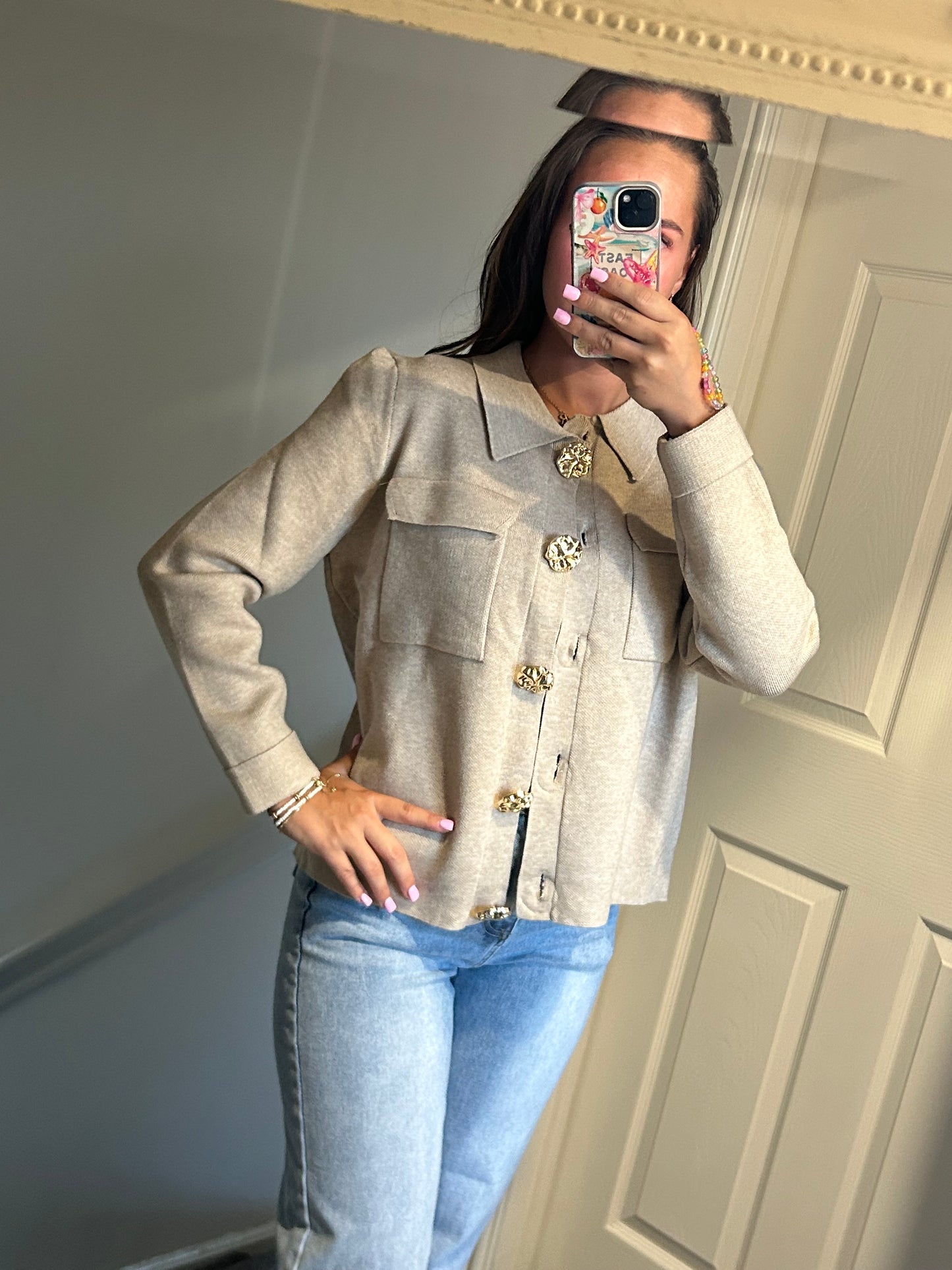 Gold button shacket