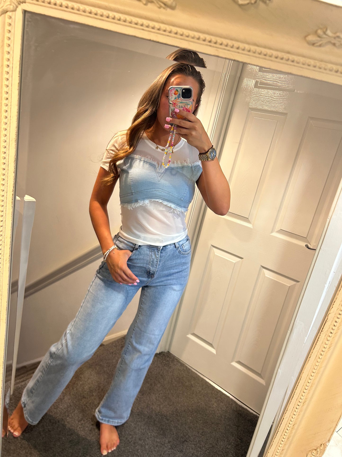 Denim detailed T-shirts