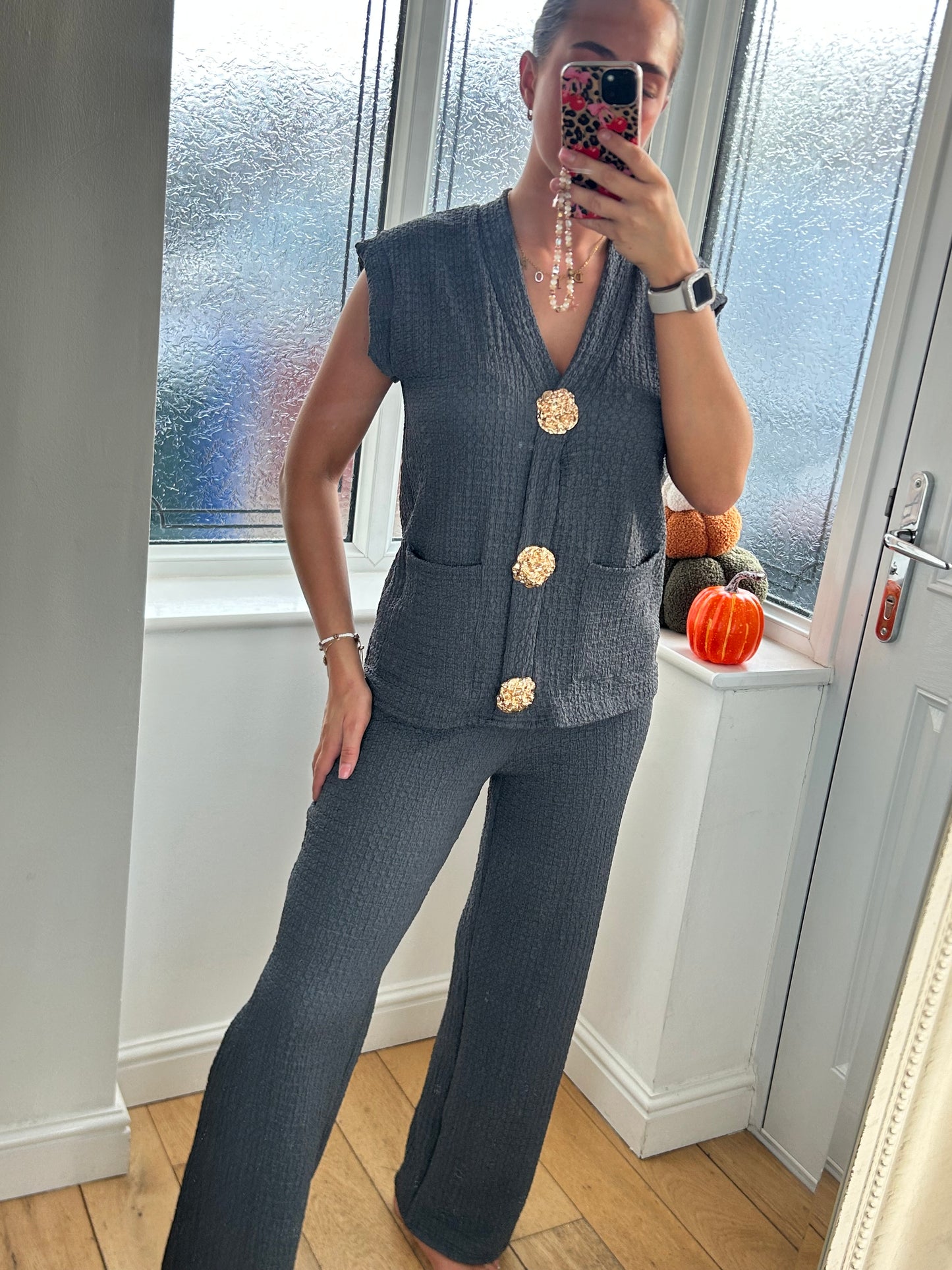 Gold button waistcoat co ord