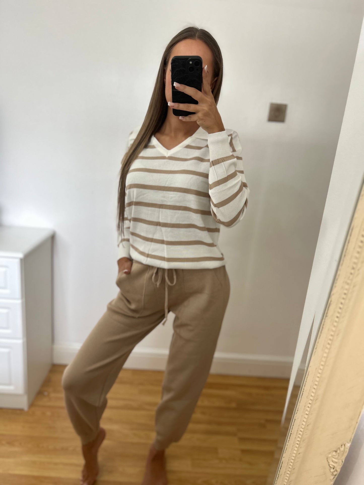 Collard stripe lounge wear set