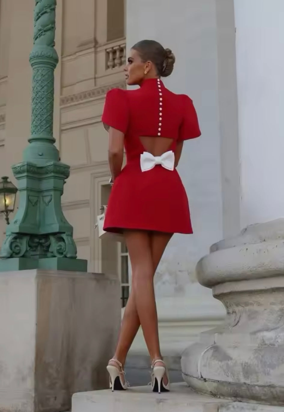 Red and white bow dress