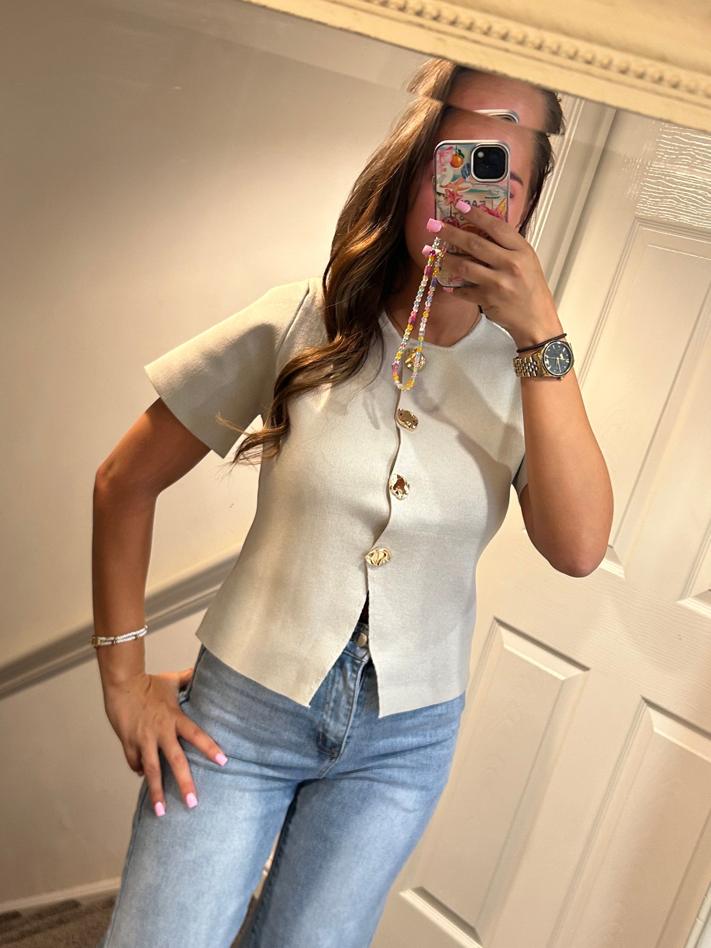 Beige fitted T-shirt