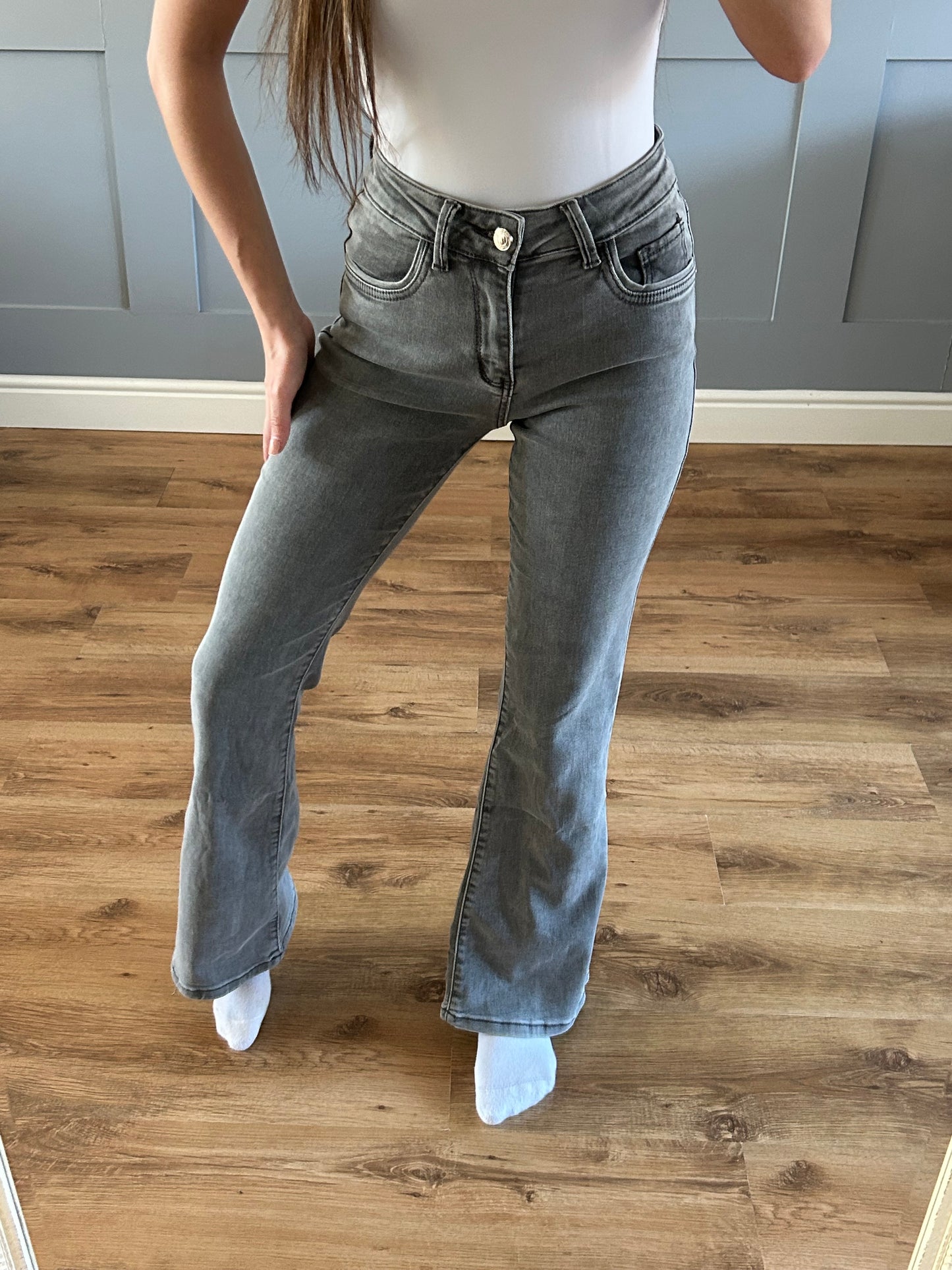 Grey flared jeans