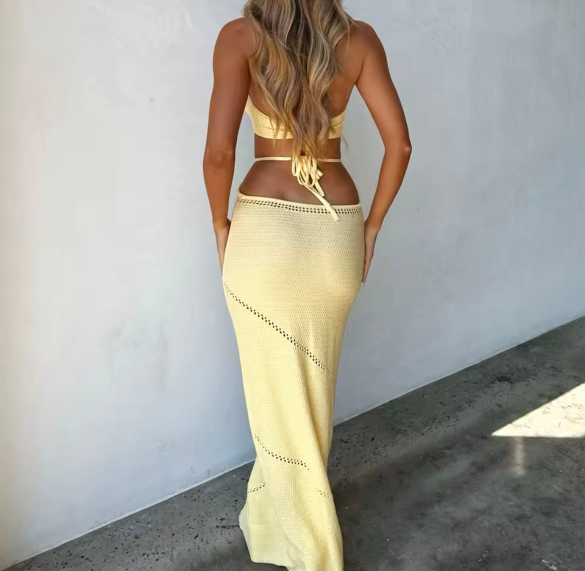Yellow knit long maxi dress