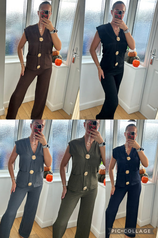 Gold button waistcoat co ord