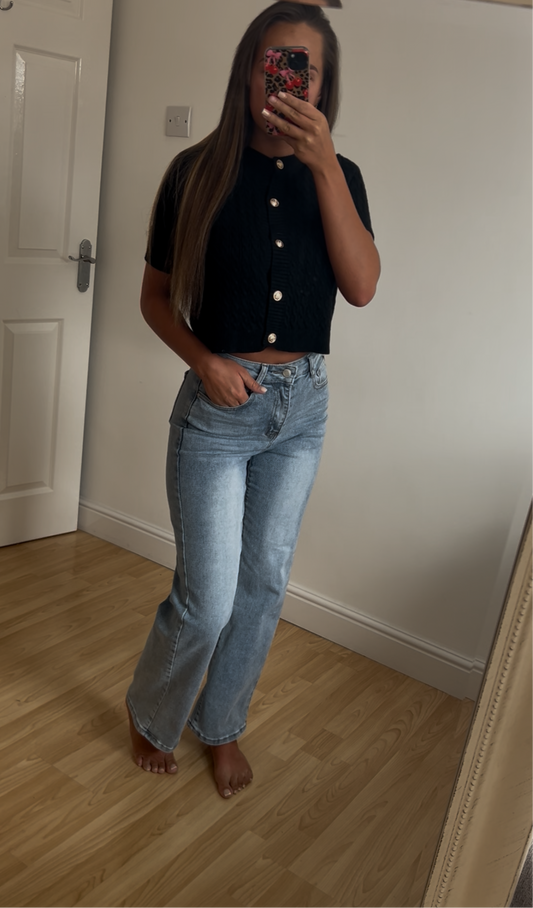 Blue wide leg jeans