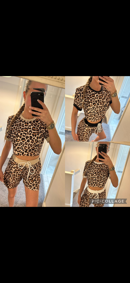 Ribbed leopard print short co ord