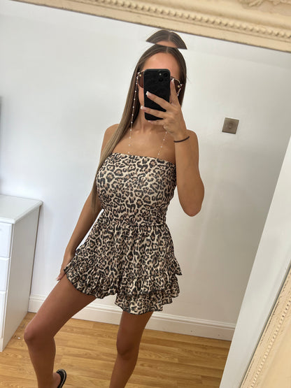 Leopard print ruffle playsuit