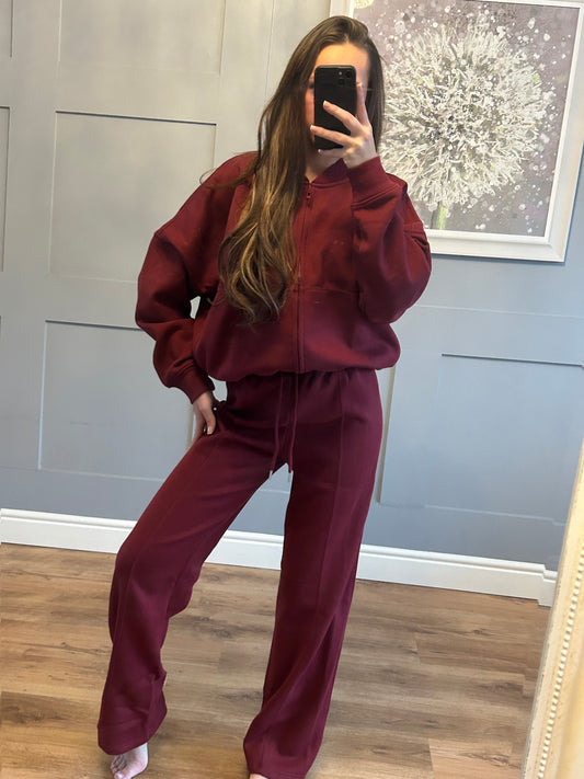 Burgundy bomber tracksuit