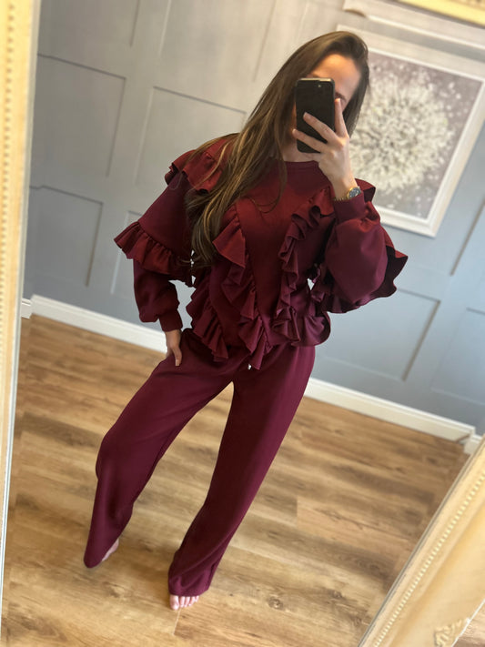 Burgundy frill co ord