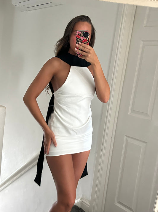 White backless halter neck dress