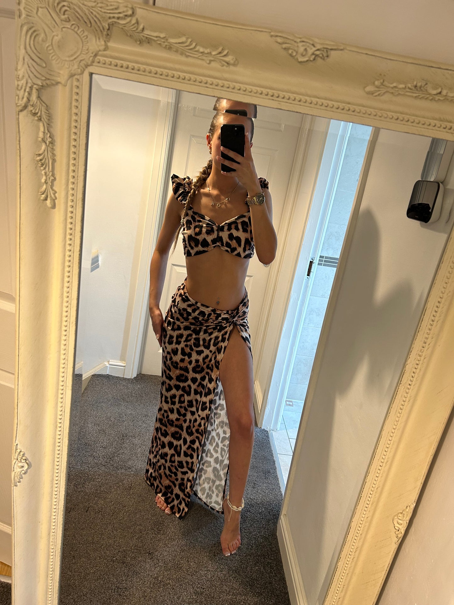 Leopard print maxi skirt co ord