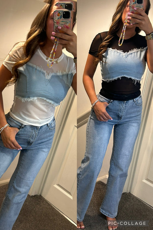 Denim detailed T-shirts